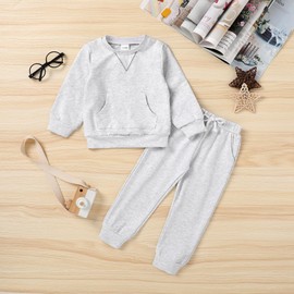 YOUNGER TREE Toddler Fall Outfits for Girl Long Sleeve Sweatsuit Top and Sweatpants Set Baby Girl Winter Clothes (Light gray, 12-18 Months)