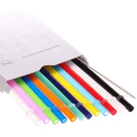 Dakoufish 12 Piece 10 Inch Reusable Plastic Thick Drinking Straws BPA Free Mason Jar Straws Plain Color (10inch,12color)