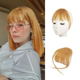 BARSDAR Real Human Hair Clip in Bangs for Women - Blonde Wispy Hair Extensions, Daily Dyeable Hairpieces - Dark Golden Blonde