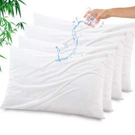 Gogreen Bamboo Rayon Waterproof Pillow Protector, Breathable Pillow Cover, Cooling Pillow Case Protector with Zipper, Super Soft Pillow Case Cover with Zipper (4 Packs, Standard 20"x26", White)