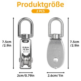 2 pieces 20 mm pulley, 304 stainless steel pulley, stainless steel pulley, swivel roller, for ropes hanging wires, maximum load capacity 250 kg