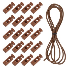sourcing map 25 Pcs Double Hole Cord Locks with 39Inch Elastic Shock Cord, Plastic Spring Toggle Stopper Clip with Stretch String for Shoelaces Drawstrings Paracord, Coffee