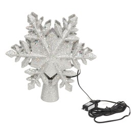 Silver Snowflake Christmas Tree Topper Lighted 3D PVC Christmas Tree Topper with Rotating Projector Light Silver US Plug 110V