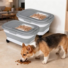 Zoketriton 2 Pack Airtight Dog Food Storage Container, 15Lbs Collapsible Pet Dog Food Storage Bin with Scoops for Rice Grain Pet Dog Cat Bird Dog Treat Storage Food Fresh