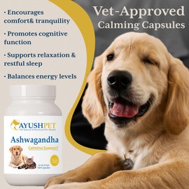 Ayush Herbs Ayush Pet Stress Support, Ashwagandha Calming Aid for Pets, Promotes Energy and Vitality, 120 Capsules