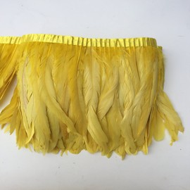Shekyeon Rooster Tail Feathers Trimming Fringe Coque Feather 10-12 inches in Width for Costume Craft Sewing Decoration Pack of 1 Yard(Yellow)