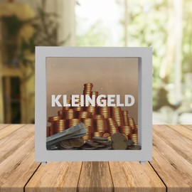 Coin Frame Money Box Made of Wood with Money Heap of Coins Ceramic Money Box for the Pesky Change to Save and Have Space in Your Purse