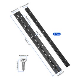 QUARKZMAN 12 Inch Continuous & Piano Bands, 6 Pieces Stainless Steel Continuous Bands with Holes for Boat Cabinets, Doors, Boxes and Furniture, Black