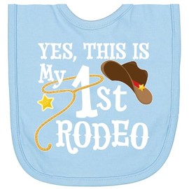 inktastic Yes, This Is My 1st Rodeo- Cowboy Hat with Red Band, Lasso Newborn Bib Light Blue 35612