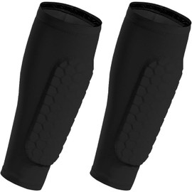 1 Pair Ski Shin Guards, Honeycomb Compression Sleeve Football Shin Pads, Breathable Elastic ShinDefender for Skiing and Soccer, ShinProtectors for Teenagers and Adults Sports Training, Black, L