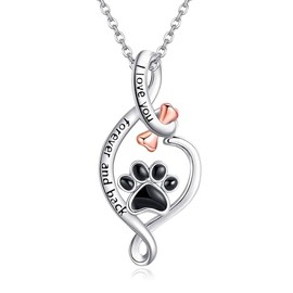 YAFEINI Infinite Dog Cat Paw Pendant Necklace 925 Sterling Silver - Paw Print Memorial Jewelry Gifts For Pet Owner Women