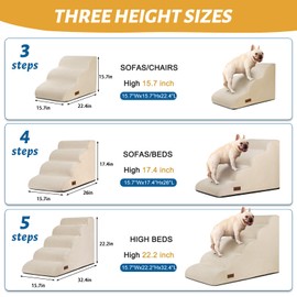 Aodisman 4-Step Dog Stairs and Ramp for Beds or Couches,Non-Slip Sturdy Pet Steps for Small Dogs and Cats,17.4" H,Beige