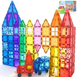 Juego de 100 piezas de bloques magnéticos STEM para construir y 2 coches, bloques sensoriales apilables, ideal para juguetes Montessori preescolares, regalos, para niños y niñas a partir de 3 años