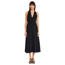 Luxely For Maggy London Recycled Fibers V-Neck Halter Midi Sustainable Fabric Womens Dresses, Black