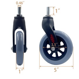 Yuqim 2 Pack 5 Inch Wheelchair Front Wheels Replacement with Front Fork Drive Front Castor Solid Replacement Wheels for Wheelchairs, Rollators, Walkers(Gray, 5 Inch)