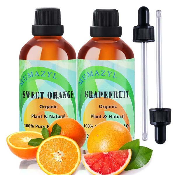 Orange Oil Grapefruit Oil Essential Oil Set for Diffuser Home Office Bedroom Bathroom Study Living Yoga Spa Room Essential Oils 100ml 2 Pack