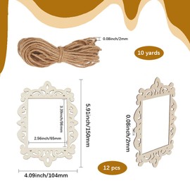 SOFPLATE 12Pcs Unfinished Wood Picture Frames Hanging Photo Frames with Rope Small 2 x 3 Inch Embossed Hollow Blank Photography Accessories Sets for DIY Display Photos Pictures Painting Decoration