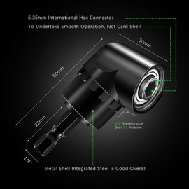 Right Angle Drill 105 Degree Right Angle Screwdriver set Drill Hex Bit Socket Adapter,360°Rotatable 3Pcs 1/4" 3/8" 1/2" Cr-V Hex Shank Impact Grade Driver Socket Adapter/Extension Set Drill Bit