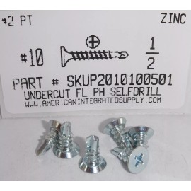AMERICANINTEGRATEDSUPPLY.COM #10X1/2 UNDERCUT FLAT HEAD PHILLIPS SELF DRILLING SCREW #2 POINT STEEL ZINC (50)