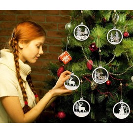 JUNBAOYYDS Pack of 6 Wooden Christmas Decorations, Christmas Decoration Crafts Children, DIY Christmas Decoration Wood for Painting, 6 Christmas Patterns Wooden Ornament Kit