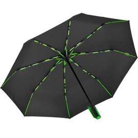 iX-brella Big Fibreglass Pocket Umbrella 104 cm with Coloured Double Spokes, black-green, Automatic pocket umbrella