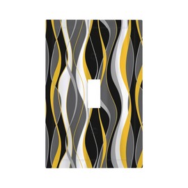 Yellow Grey And Black Retro Geometric Stripe Line Single Toggle Light Switch Cover 1 Set Wall Plate Abstract Minimalist Art Decorative Switch Plate Electrical Panel for Farmhouse Bathroom Home Decor