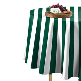 Fabric Textile Products Round Tablecloth, 100% Milliken Polyester, Machine Washable, 120" Round, 3" Cabana Stripe, Fprest & White