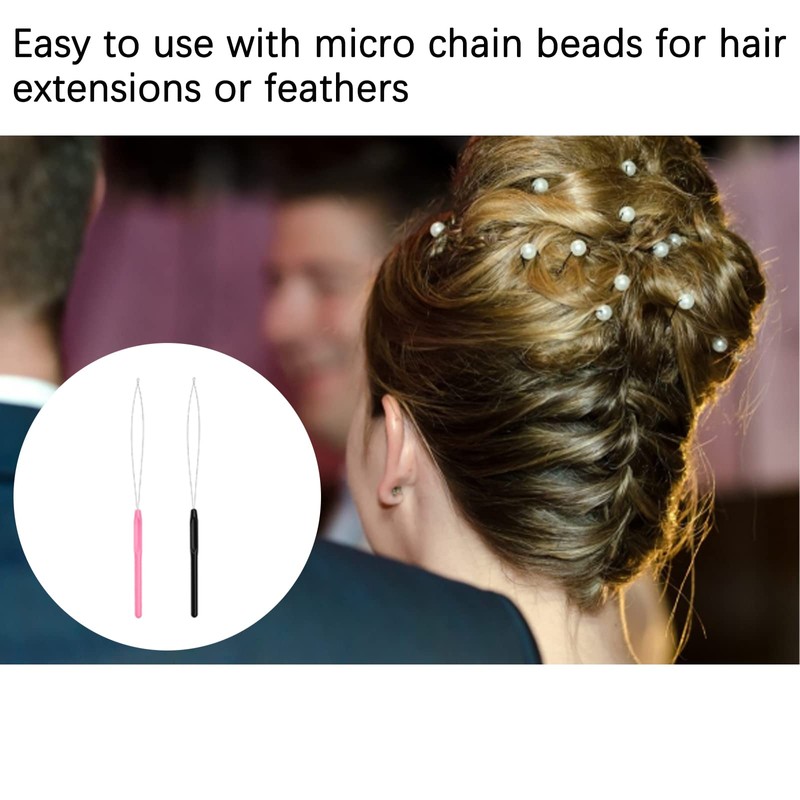 Hair Extension Needle Loop Threader Pulling Hook Tool and Bead