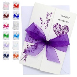 Pack of 10 Purple Wedding Invitations with ribbon and envelopes- Gatefold style!