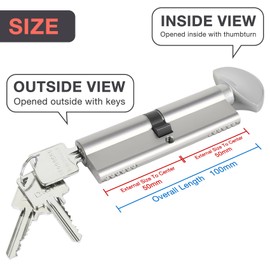 DIDA® 100mm Thumb Turn Euro Cylinder Lock 50T/50 UPVC Barrel Lock with 3 Keys Anti-Pick Anti-Bump Anti-Drill Door Barrel Lock with Key Euro Single Cylinder Lock Barrels High Security BS EN 1303:2005 N