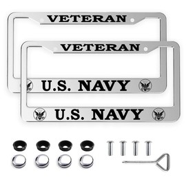 2pcs for US Navy Veteran License Plate Frames – Silver Aluminum – 12.5’ x 6.5’ Veteran USN License Plate Holder