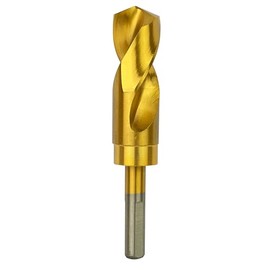 Greycore Tools 1-1/8 Inch Reduced Shank Drill Bit, 1/2" 3-Flat Shank, High Speed Steel with Industrial Titanium Coating, Drill Bit for Steel, Iron, Wood, Plastic (1-1/8" x 6" RS)