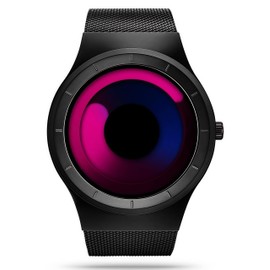 MASTOP Watches for Men Fashion Creative Liquid Movement Original Design Starry Sky Vortex Watch Men Steel Mesh Men's Watch Clock Round Unique Wristwatch Minimalist Gradient Color (Black Pink)