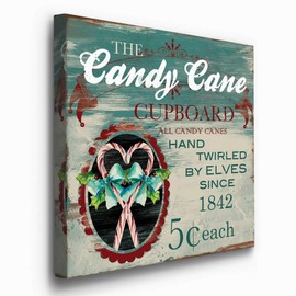 Renditions Gallery Candy Cane Cupboard Wall Art, Cute Christmas & Winter Decor, Vintage Faux Wood Look, Festive, Premium Gallery Wrapped Canvas, Ready to Hang, 40 in H x 40 in W, Made in America