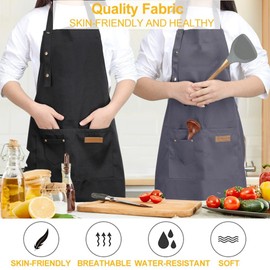 YIUJEFDA Kitchen Cooking Apron for Women Men with Pockets Adjustable Waterproof Canvas Server Aprons Suit for Chef Waitress Painting Artist Baking Cute Mother Gifts Grey