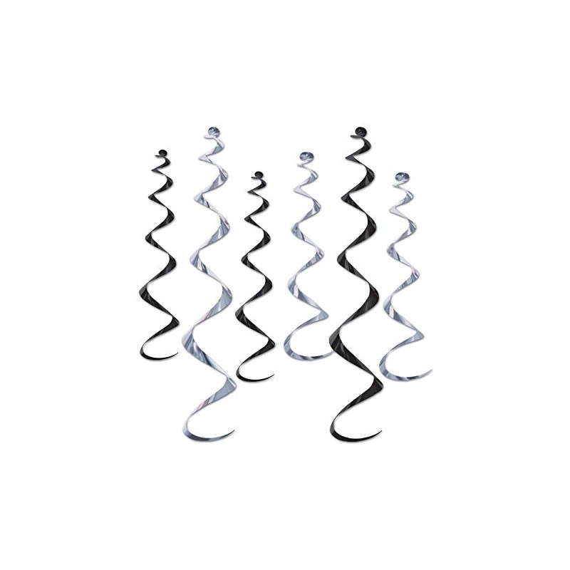 Beistle 6-Pack Twirly Whirlys, 4-24-Inch & 2-36-Inch, Black and Silver