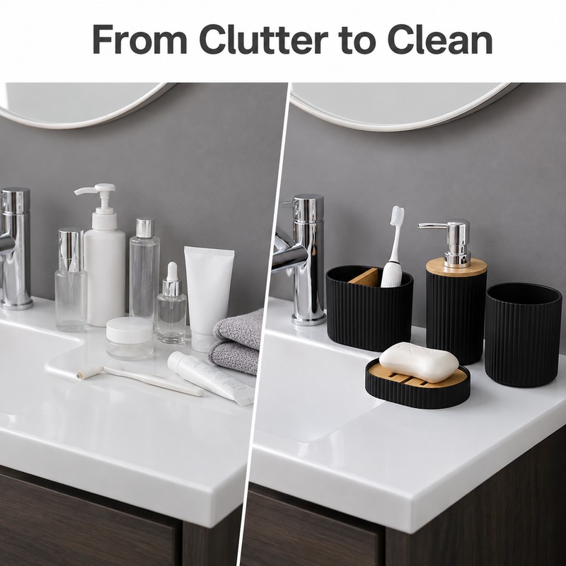 Bathroom Accessories Set for Home - 4pcs Plastic Toothbrush Holder,