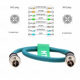 HangTon Ethernet Cat6 Cable for Cognex Industrial Sensor Camera M12 8-Pin X-Coded to 8-Pin X-Coding 1M