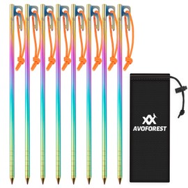 AVOFOREST Titanium Pegs, Baked Color, 11.8 inches (30 cm), Titanium Alloy, Laser Integrated Welding, Includes Reflective Material, Fixed Rope, Ultra Lightweight, High Strength, Set of 8, For Tents,