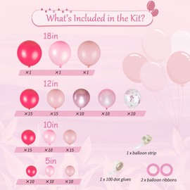 137pcs Pink Balloons Garland Arch Kit, 18 12 10 5 Inch Hot Pink Metallic Pearl Baby Pink Confetti Balloons for Women Girl Birthday, Wedding, Christening, Baby Bridal Shower Party Decorations