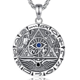 AEONSLOVE Sterling Silver Eye of Horus Necklace for Women Men, Eye of Ra Pendant Egyptian Jewelry Ancient Egyptian Necklaces with Ankh Egypt Amulet Protection Talisman Religious Gifts