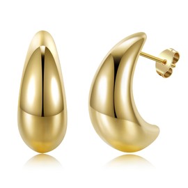 Statement-Making Chunky Yellow Gold Hoop Earrings, Fashionable Lightweight Waterdrop Hollow Open Hoops, Hypoallergenic Gold Plated Accessories for Women