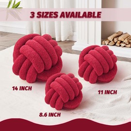 Uvvyui Knot Pillow Ball, Soft Home Decorative Round Throw Pillow, Handmade Knotted Plush Pillow, Round Boucle Pillow Cushion (8.6 Inches Burgundy)