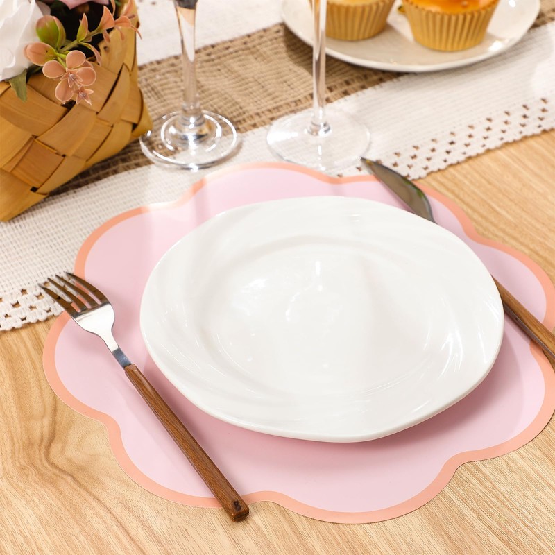 Patelai 48 Pcs Wavy Round Paper Placemats Colorful Pastel Disposable