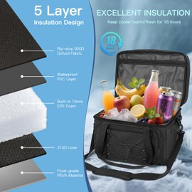 Extra Large Wheeled Portable Cooler Bag 85 Cans Double Deck Heavy Duty Rolling Insulated Cooler with All-Terrain Wheels Leakproof Tactical Soft Sided Cooler for Beach Camping Picnic Travel, Black