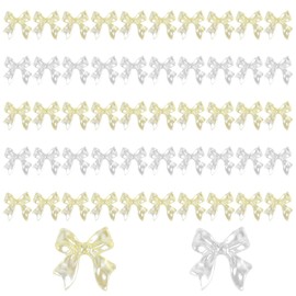 Piriuuo Gold Bow Nail Charms, 3D Silver Gold Nail Charms Cute Gold Charms for Nails Supplies DIY Decoration Accessories (Gold, Silver)