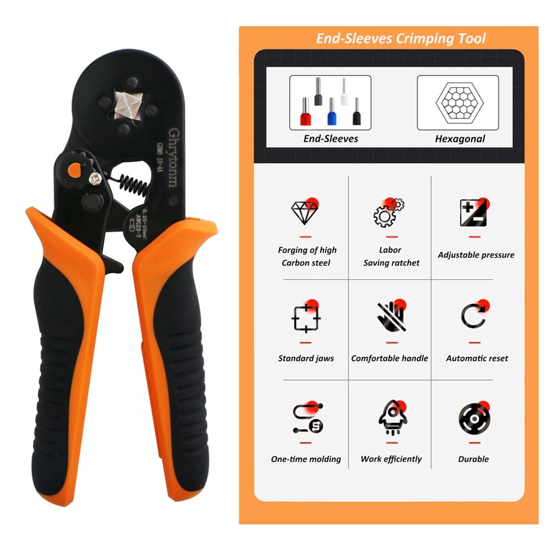Ghrytonm Ferrule Crimping Tool Kit, AWG 10-4 Self-adjustable Ratchet Wire