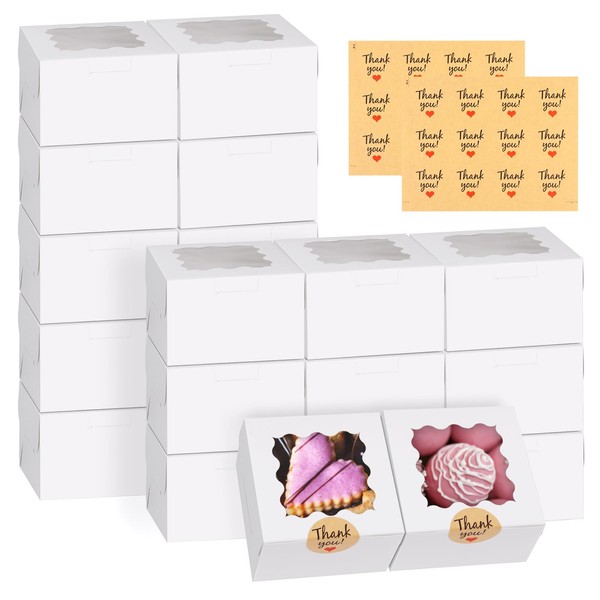 WINKIO WINKIO 24pcs White Cookie Boxes, 4x4x2.5 Inches Bakery Boxes