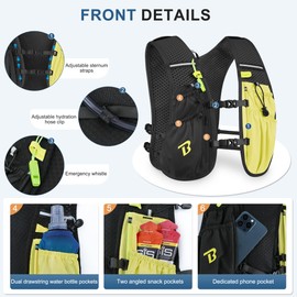 BECOJADDE Running Vest Women 5L Hydration Backpack Lightweight for Mens Womens, Running Backpack Hydration Pack for Marathon, Trail, Cycling, Hiking, Jogging Black