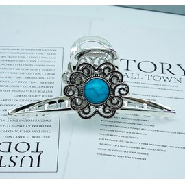 Large Metal Flower Hair Claw Clips Turquoise Blue Stone Hair Claw Clip Western Hair Clips Nonslip Hair Accessories for Women Thick Hair,Silver